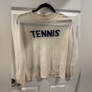 Alashan 100% Cashmere Tennis Sweater Cream Navy Knit Women’s Large